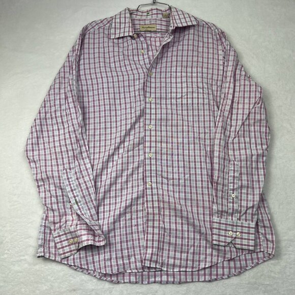 Tommy Bahama Shirt Men 16.5 Pink‎ Plaid Long Sleeve Button Down Large L - Picture 1 of 10